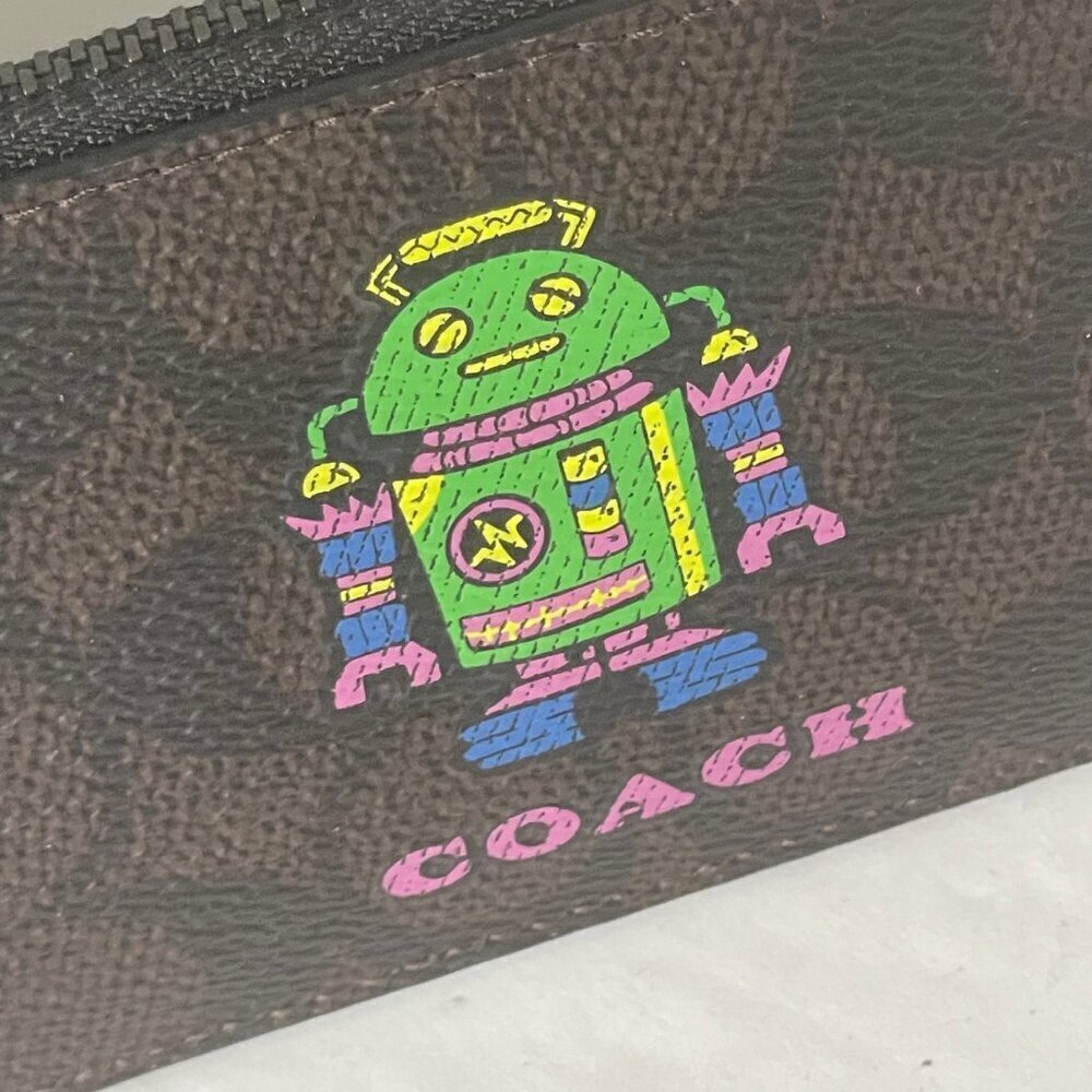 Coach Cosmic Coach Zip Card Case Robot Space CW223 Brown Leather Wallet - Picture 6 of 6
